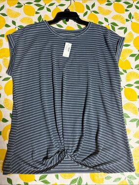 Women's Striped Twist-Hem Crop Top - Blue